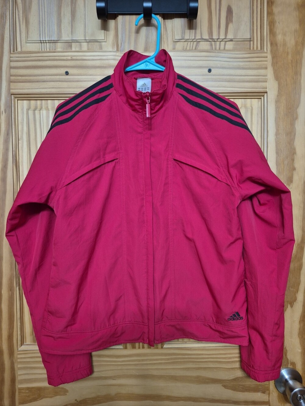 Adidas Women's Red Full Zip Windbreaker Jacket